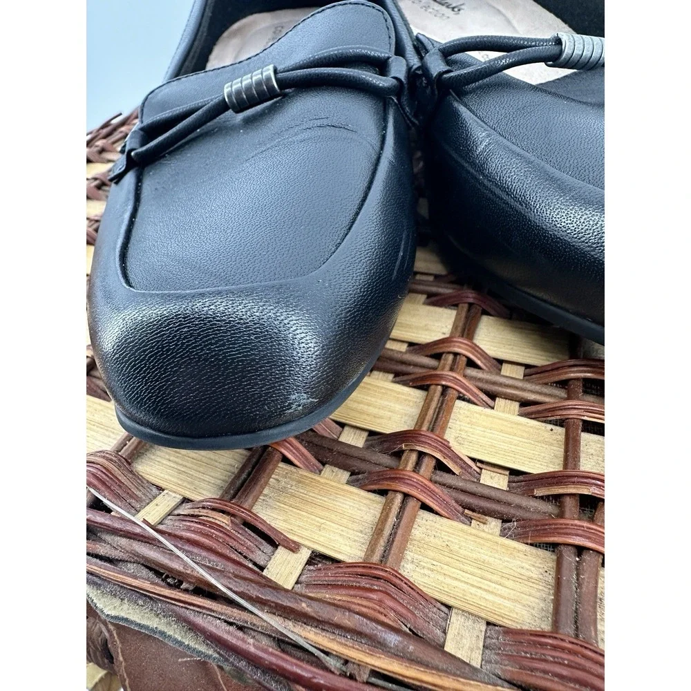 Clarks Collection Leather Slip-On Loafer Juliet Shine Black Women's Sz 8.5 EUC